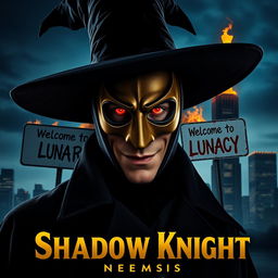 A parody of "The Dark Knight" poster featuring a man in a black wide-brimmed puritan witch hat and black coat