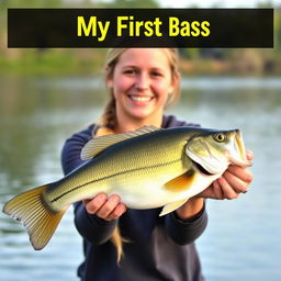 A young woman catching a bass fish, displaying her emotions of excitement and joy