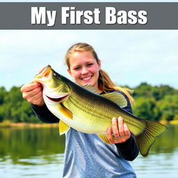 A young woman catching a bass fish, displaying her emotions of excitement and joy