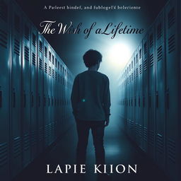 book cover design depicting a teenager standing alone in a school hallway, looking distressed