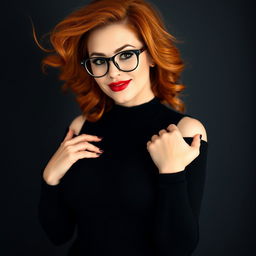 Curvy and attractive redhead woman with glasses, exuding confidence