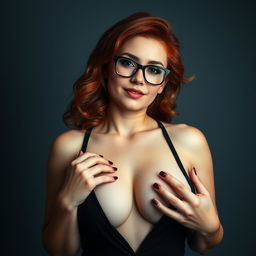 Curvy and attractive redhead woman with glasses, exuding confidence