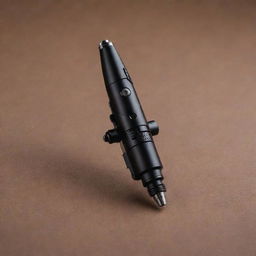 Visualize a futuristic tattoo machine pen, embodying sophisticated technology, streamlined design, and sleek aesthetics.