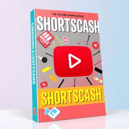 A vibrant and eye-catching eBook cover for a book titled 'SHORTSCASH', focused on YouTube Shorts