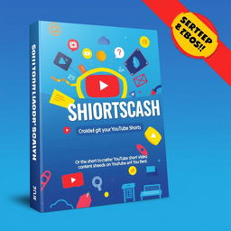 A vibrant and eye-catching eBook cover for a book titled 'SHORTSCASH', focused on YouTube Shorts