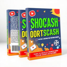 A vibrant and eye-catching eBook cover for a book titled 'SHORTSCASH', focused on YouTube Shorts