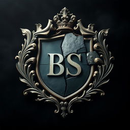 A captivating portrait showcasing a broken crest featuring the initials 'BS' centrally positioned inside