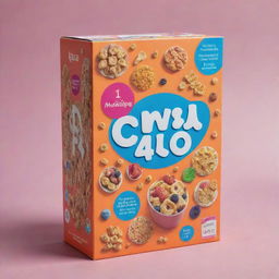 A vibrant cereal box named 'Marketing 4.0', showcasing symbols and images that represent modern marketing concepts like customer engagement, digital technology, personalization, and data analysis.