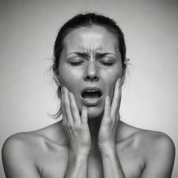 An evocative rendering of an individual struggling for breath, highlighting the physical strain and facial expressions of distress.
