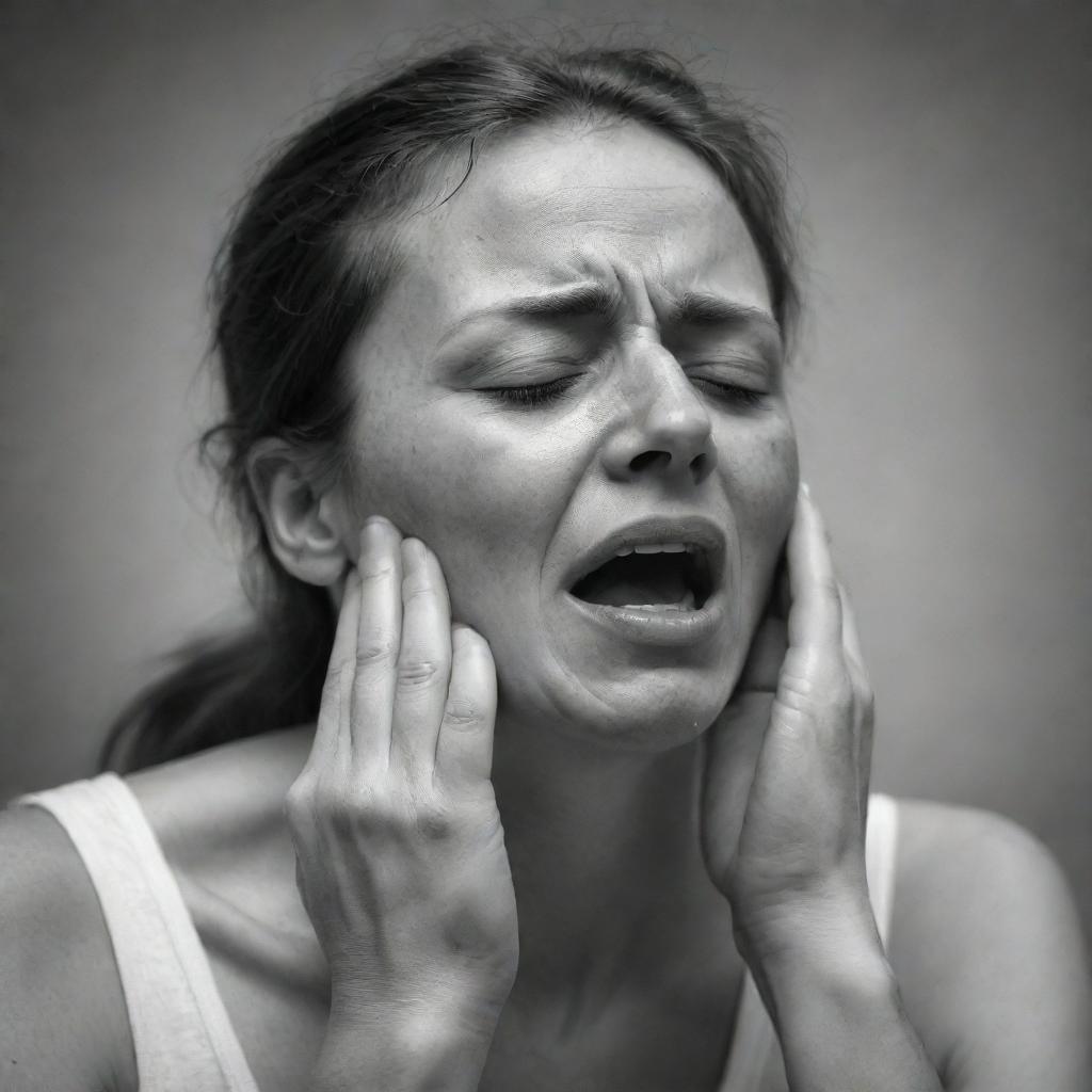 An evocative rendering of an individual struggling for breath, highlighting the physical strain and facial expressions of distress.