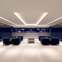 A minimalist and elegant bar specifically designed for business meetings, measuring 10 meters in length and 3