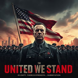 A striking movie poster titled "United We Stand" depicting a dystopian America as a dictatorship