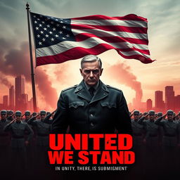 A striking movie poster titled "United We Stand" depicting a dystopian America as a dictatorship