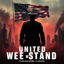 A striking movie poster titled "United We Stand" depicting a dystopian America as a dictatorship