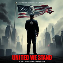 A striking movie poster titled "United We Stand" depicting a dystopian America as a dictatorship