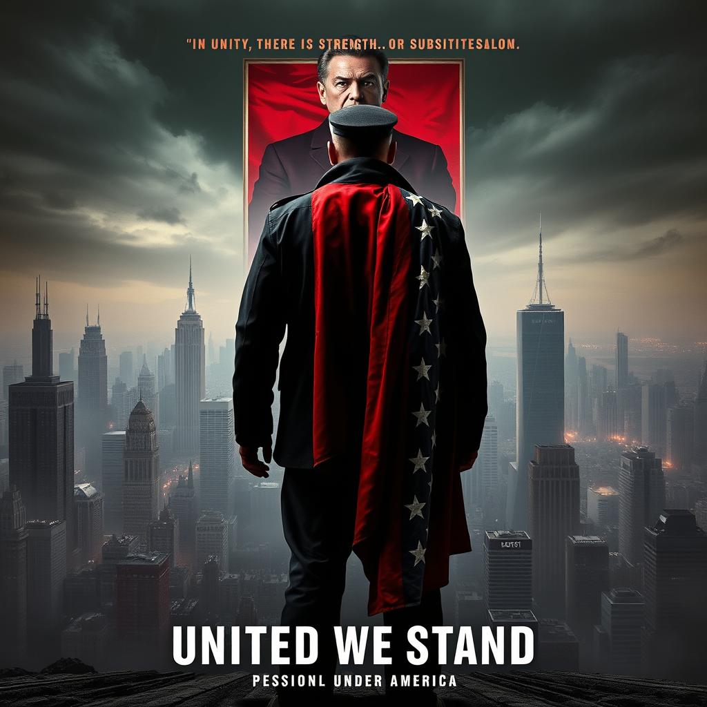 A captivating movie poster titled "United We Stand" envisioning a dystopian America under dictatorship