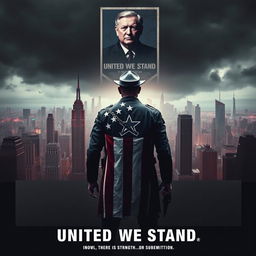 A captivating movie poster titled "United We Stand" envisioning a dystopian America under dictatorship