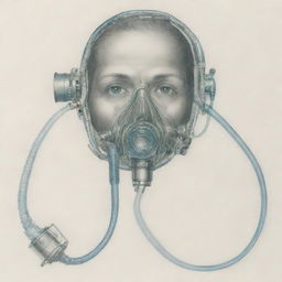 An intricate depiction of an oxygenation process, showcasing an oxygen mask or prongs connected to an oxygen machine, providing life-sustaining supplemental oxygen.