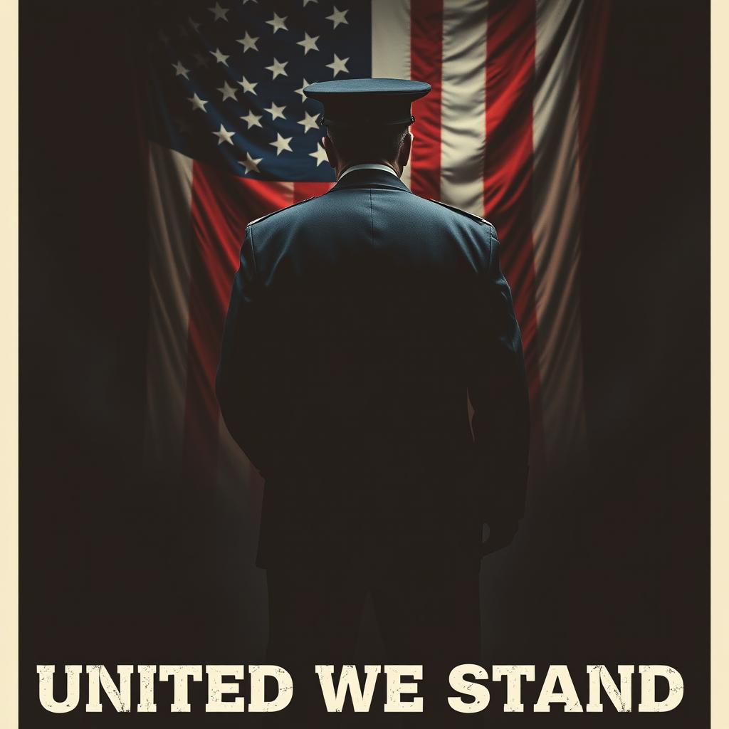 A dramatic movie poster titled 'United We Stand' portraying an alternate reality where America is a dictatorship