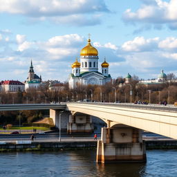 A captivating view of the Kyiv Pechersk Lavra, with its iconic golden domes, set against the backdrop of Paton Bridge in Kyiv