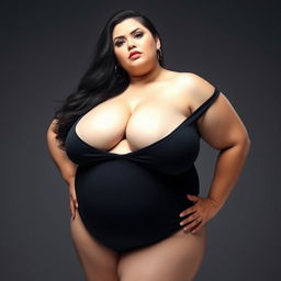 A voluptuous and sexy BBW woman with a large bust, white skin, embracing her natural beauty with confidence