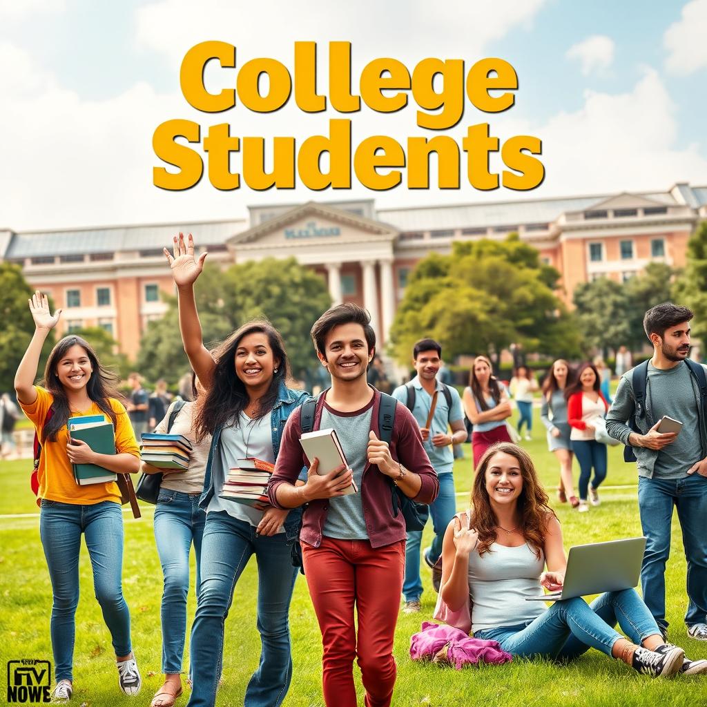 A vibrant and dynamic movie poster for a TV show titled 'College Students