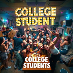 A lively and energetic movie poster for a TV show titled 'College Students,' focusing on the party lifestyle of college life