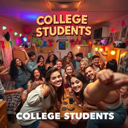 A lively and energetic movie poster for a TV show titled 'College Students,' focusing on the party lifestyle of college life