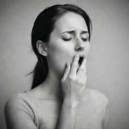 A dramatic representation of an individual forcefully breathing through their mouth, with their nose closed by hand due to some discomfort or difficulty.