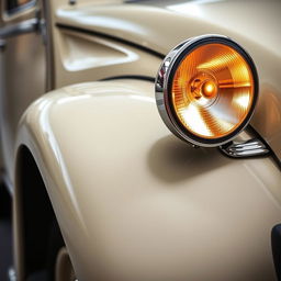 A close-up view of the turn lights of a Citroën 2CV, showcasing the classic design of the vehicle