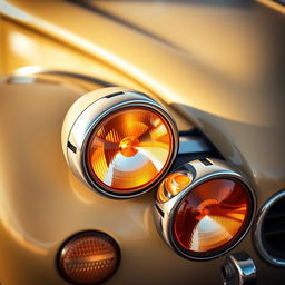 A close-up view of the turn lights of a Citroën 2CV, showcasing the classic design of the vehicle