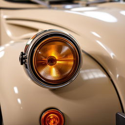 A close-up view of the turn lights of a Citroën 2CV, showcasing the classic design of the vehicle