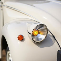 A close-up view of a Citroën 2CV showcasing both the turn lights and signal lights on the fender