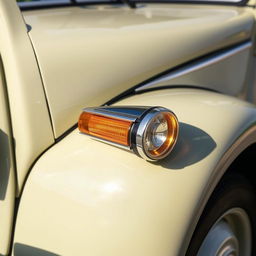 A close-up view of a Citroën 2CV showcasing both the turn lights and signal lights on the fender