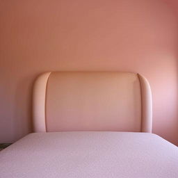 A bedroom featuring a large bed with prominent back support. The back wall is painted a soft pinkish-brown color.