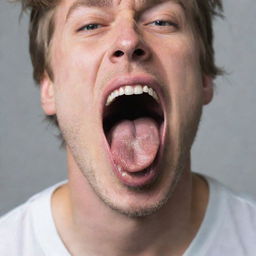 A compelling image of an individual with their mouth wide open, showcasing the tongue extended out, in a moment of expression or surprise.