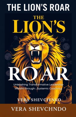 A powerful and dynamic cover design for "The Lion's Roar: Unleashing Transformative Leadership through Systemic Coaching" by Vera Shevchenko