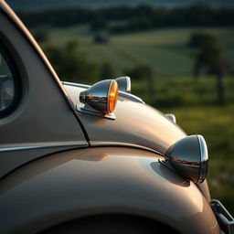 An artistic image of a Citroën 2CV highlighting the signal lights mounted on the top of the fender