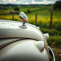 An artistic image of a Citroën 2CV highlighting the signal lights mounted on the top of the fender