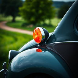 An artistic image of a Citroën 2CV highlighting the signal lights mounted on the top of the fender