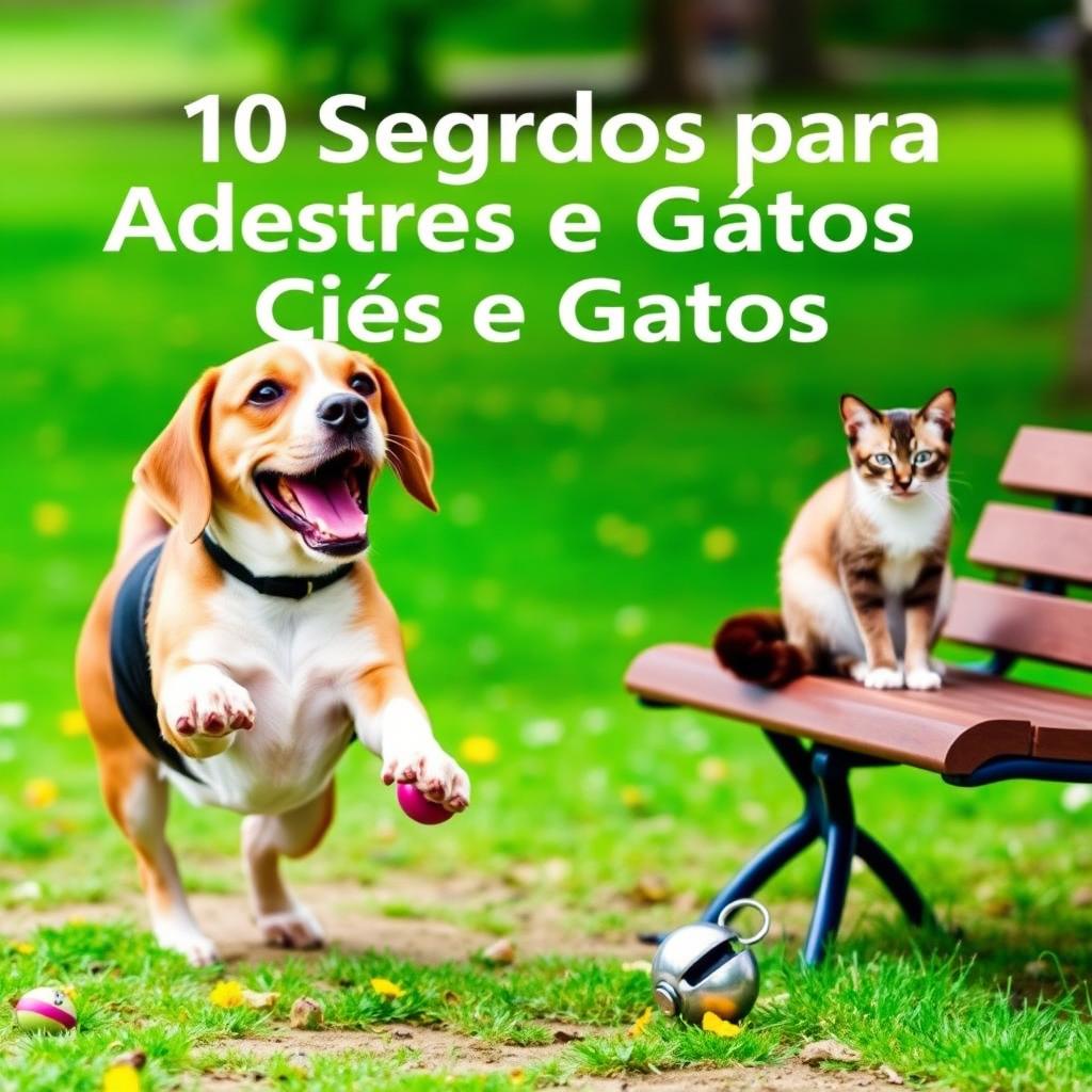 An ebook cover design featuring the title '10 Segredos para Adestrar Cães e Gatos'