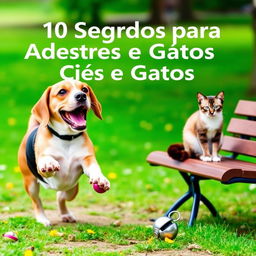 An ebook cover design featuring the title '10 Segredos para Adestrar Cães e Gatos'