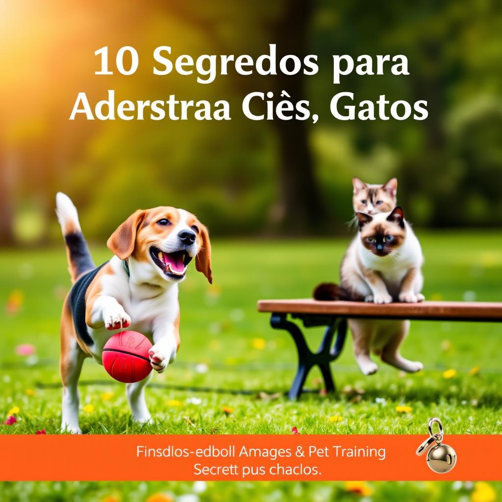 An ebook cover design featuring the title '10 Segredos para Adestrar Cães e Gatos'