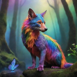 A magical creature, coined a 'Bipme', with brilliant colors and mystical aura in a fantastical setting.