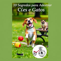 An ebook cover design featuring the title '10 Segredos para Adestrar Cães e Gatos'