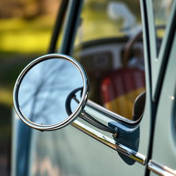 An artistic image focusing on the side mirrors of a Citroën 2CV