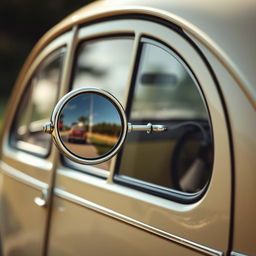 An artistic image focusing on the side mirrors of a Citroën 2CV