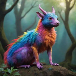 A magical creature, coined a 'Bipme', with brilliant colors and mystical aura in a fantastical setting.