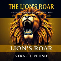 A powerful and dynamic cover design for "The Lion's Roar: Unleashing Transformative Leadership through Systemic Coaching" by Vera Shevchenko