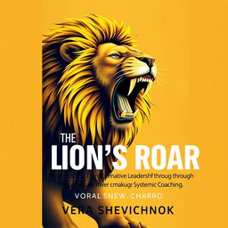 A powerful and dynamic cover design for "The Lion's Roar: Unleashing Transformative Leadership through Systemic Coaching" by Vera Shevchenko